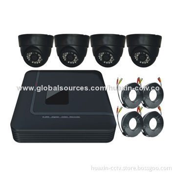 CCTV H.264 CCTV Kit with 4-channel DVR, 4 Cameras and 1/4-inch Color COMS Image Sensor